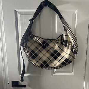 BAGGU Black and Cream Checkered Hobo Bag